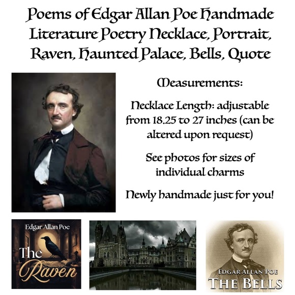 Poems of Edgar Allan Poe Handmade Literature Poetry Necklace, Portrait, Raven - Picture 15 of 16